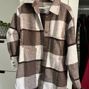 Brown Plaid Oversized Jacket